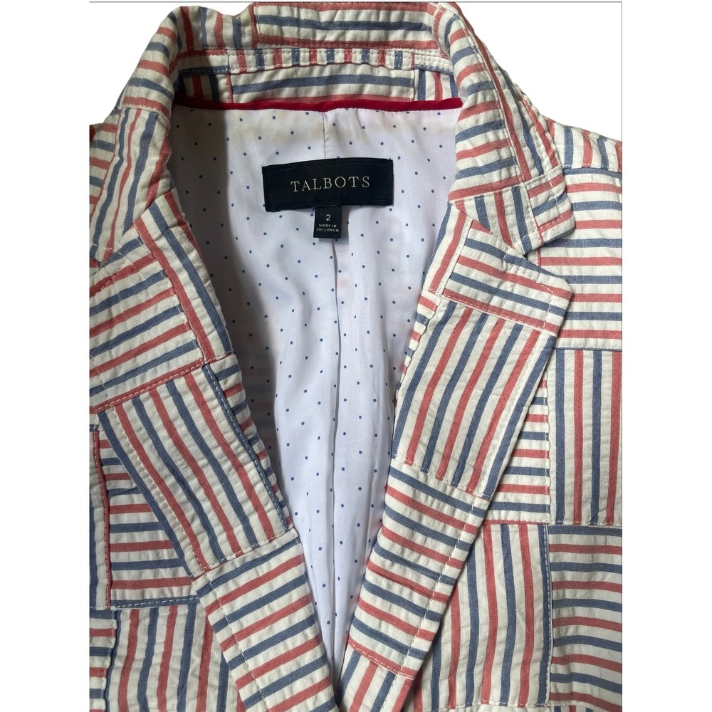 Talbots Seersucker Blazer Patchwork Stripe 3/4 Sleeve Career Jacket 2 - Picture 5 of 7